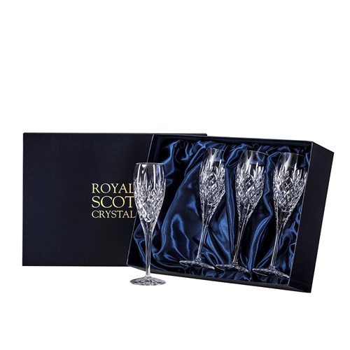 Royal Scot Crystal - Edinburgh - 4 Champagne Flutes (Presentation Boxed) - Perfect Gift